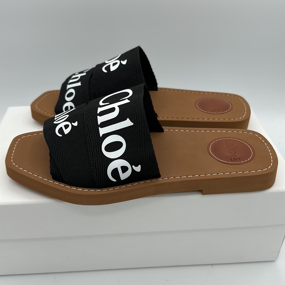Chloe Woody Logo Slide Sandals Black Size 35 EU / 5 US NIB - Picture 5 of 10